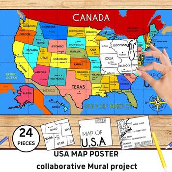 Preview of USA Map Collaborative Poster Mural Project - Geography Unit , Classroom Decor