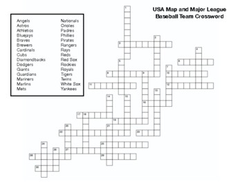 USA Map and Major League Baseball Team Crossword by Northeast Education