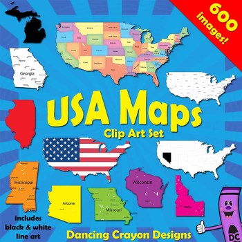 Preview of USA Maps Clip Art Bundle: Maps of the US and Maps of US States