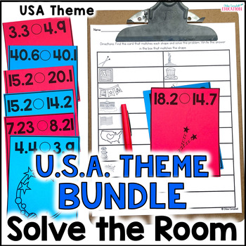 Preview of USA Math Activities - Solve the Room Scoot BUNDLE - Around the Room Math Centers