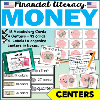 Preview of USA Money: Financial Literacy Math Centers and Vocabulary Cards