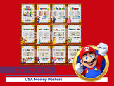 USA Money Posters - coins and 1 to 100 dollar bills - Supe