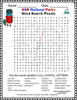 Preview of USA National Parks Activity - FREE Word Search Puzzle