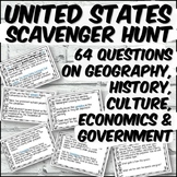 USA Online Scavenger Hunt (64 Question Cards- 5 Themes of 