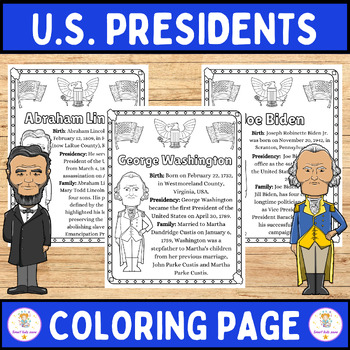 Preview of USA PRESIDENTS Coloring Page Posters | USA PRESIDENTS Biography Poster
