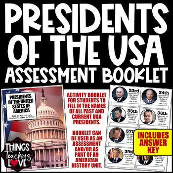 Preview of USA Presidents Activity/Assessment Presidents Day, History, Government, Politics