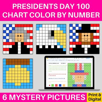 Preview of USA Presidents Day 100s Hundred Chart Mystery Pictures Digital & Print