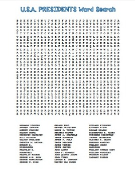 Preview of USA Presidents Word Search!  U.S. History FUN!