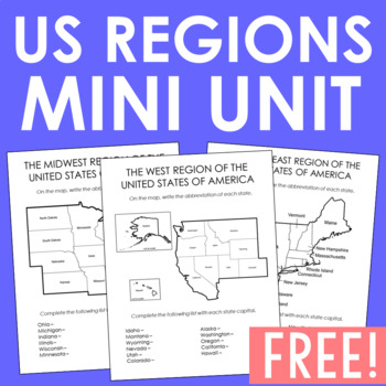 Preview of USA Regions Activity FREEBIE | States and Capitals Project | Worksheets