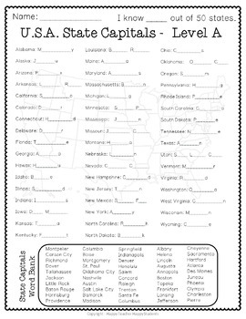 State Capitals: 4 Worksheets & 2 Quiz (Tests): USA States ...