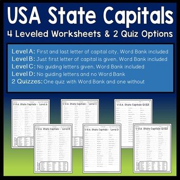 State Capitals 4 Worksheets 2 Quiz Tests Usa States And Capitals Practice