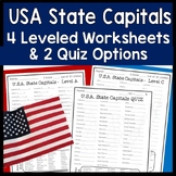 State Capitals | 4 Worksheets & 2 Quiz (Tests) USA States 