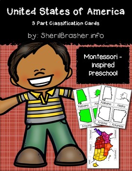 Preview of USA States 3 Part Cards | PreK | Montessori