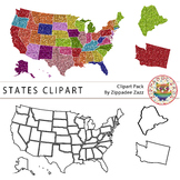 USA States Clipart - 102 items - Glitter, BW, and USA Map!