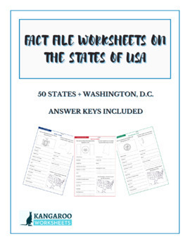 Preview of USA States - Fact File Worksheets - Research Sheets
