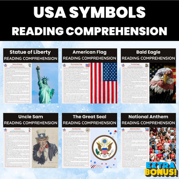 Preview of USA Symbols Reading Comprehension Bundle | US and American Symbols