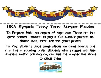 Preview of USA Symbols Tricky Teens Number Puzzles (Election)