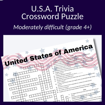 Preview of USA Trivia crossword puzzle for Presidents Day/Independence Day! (grade 4+)