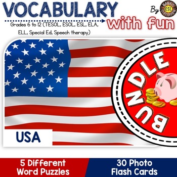 Preview of USA 5 Word Puzzles and 30 Photo Flash Cards