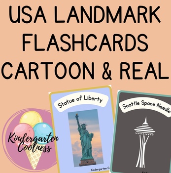 Preview of USA landmarks flashcards real life images and cartoon clip art