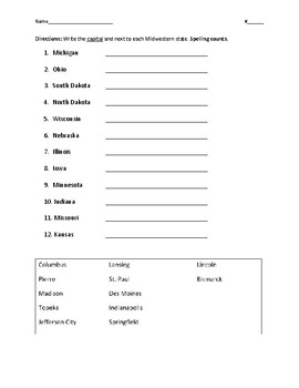 50 US States and Capitals by Region Test / Quiz Regions of The