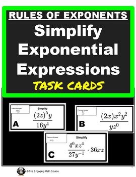 Preview of USE RULES OF EXPONENTS TO SIMPLIFY EXPRESSIONS- TASK CARDS