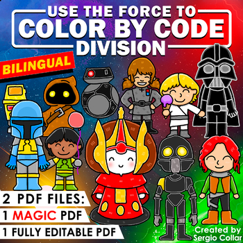 Preview of USE THE FORCE to Color by Code – BILINGUAL – Division – EDITABLE MAGIC PDF!