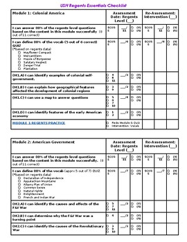 Preview of USH Individual Student Essential Understandings Checklist