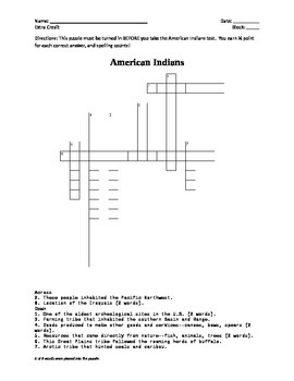USI 3 American Indians Crossword by Fletcher US History TpT