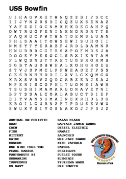 USS Bowfin Pearl Harbor Word Search by Steven's Social Studies | TPT