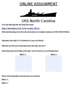Preview of USS North Carolina Online Assignment