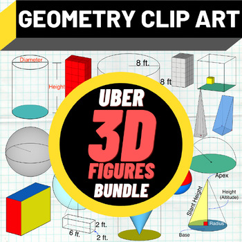 Preview of Uber 3D Geometry Clip Art BUNDLE - Volume, Surface Area, Labeled and Unlabeled