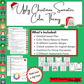 Preview of Ugly Christmas Sweater Color Theory Project - FACS, FCS, High School or Middle