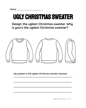 Ugly Christmas Sweater - Colouring Page - Writing - Rapid Rubrics - Ontario