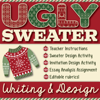 Preview of Ugly Christmas Sweater: Décor and Party Invitation Writing and Design Activity