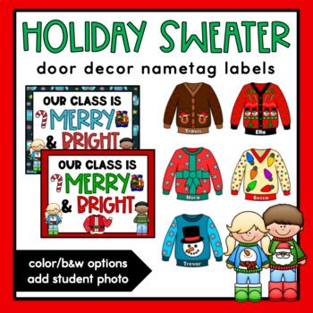 Ugly Christmas Sweater Door Decor Nametag Labels by The Sporty Teacher