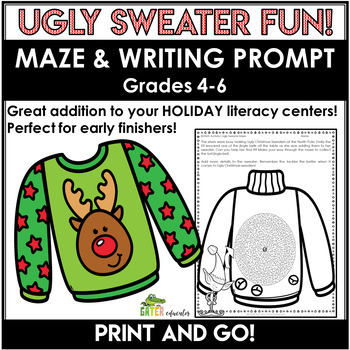 Preview of Ugly Christmas Sweater Maze | December Writing Prompt | FREEBIE