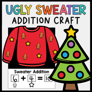 Preview of Ugly Christmas Sweater Paper Craft Kindergarten Math Addition Activity Craft