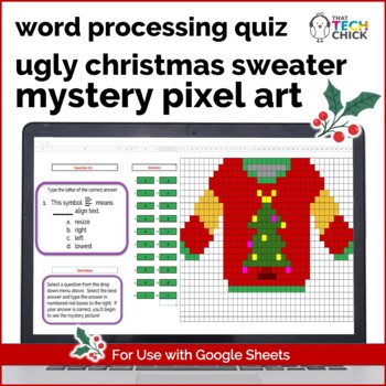 Preview of Ugly Christmas Sweater Pixel Art - Word Processing 20 Quiz Questions