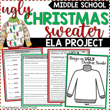 Preview of Ugly Christmas Sweater Reading and ELA Activities | Middle School Christmas ELA