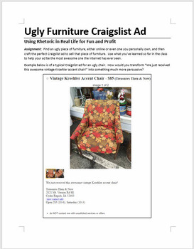 Preview of Ugly Furniture Craigslist Ad: Fun writing assignment
