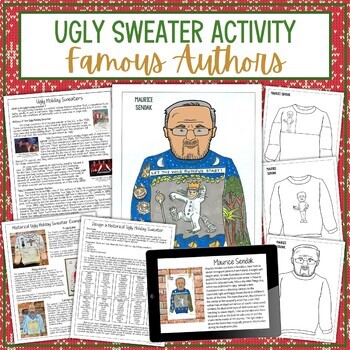 Preview of Design an Ugly Sweater Holiday Activity No Prep Project - Famous Authors