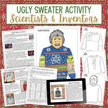 Preview of Design an Ugly Sweater Holiday Activity No Prep Project - Scientists & Inventors