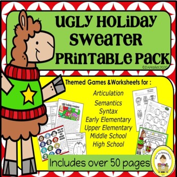 Preview of Ugly Holiday Sweater Speech Therapy Printable Pack