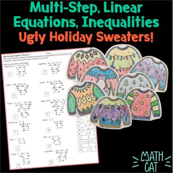 Preview of Ugly Holiday Sweaters- Multi-Step Equations, Inequalities, Linear Equations