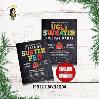Preview of Ugly Sweater Christmas Invitation Template  |  Editable Ugly Christmas Sweater