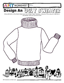 Preview of Ugly Sweater Design Art Drawing Holiday Winter Christmas Worksheet Game Sub Plan