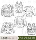 Ugly Sweater Holiday Party Clip Art Illustration, Line Cli