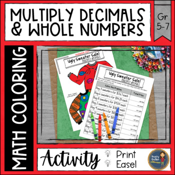 Preview of Ugly Sweater Multiplying Decimals (Money) Christmas Math Color by Number