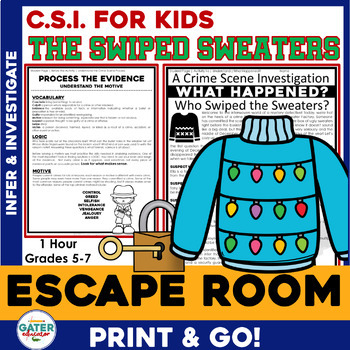 Preview of Ugly Christmas Sweater Mystery Reading Passages & Escape Room | CSI